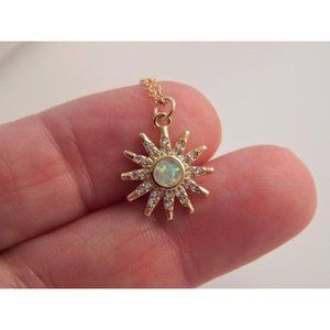 18k Yellow Gold Diamond Opal Sunburst Necklace!!!